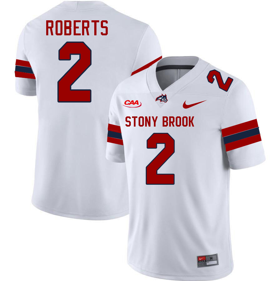 Stony Brook Seawolves #2 AJ Roberts College Football Jerseys,Uniforms-White